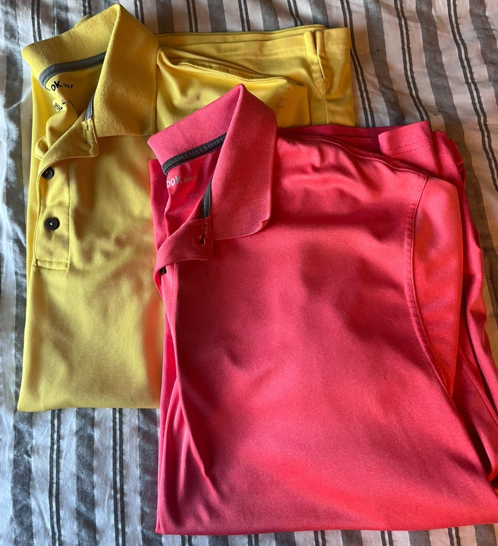 Reebok Golf Polo 3XL Lot of Two Shirts Solid Coral &Yellow Casual Office Summer